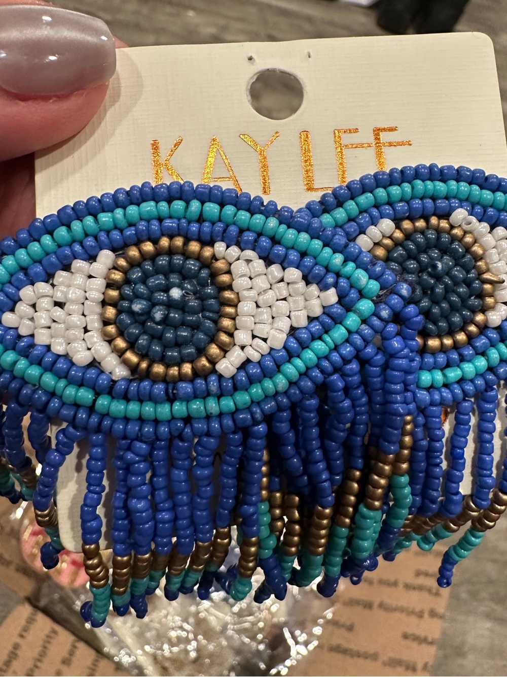 Kaylee Blue Beaded Eye Fringe Earrings
